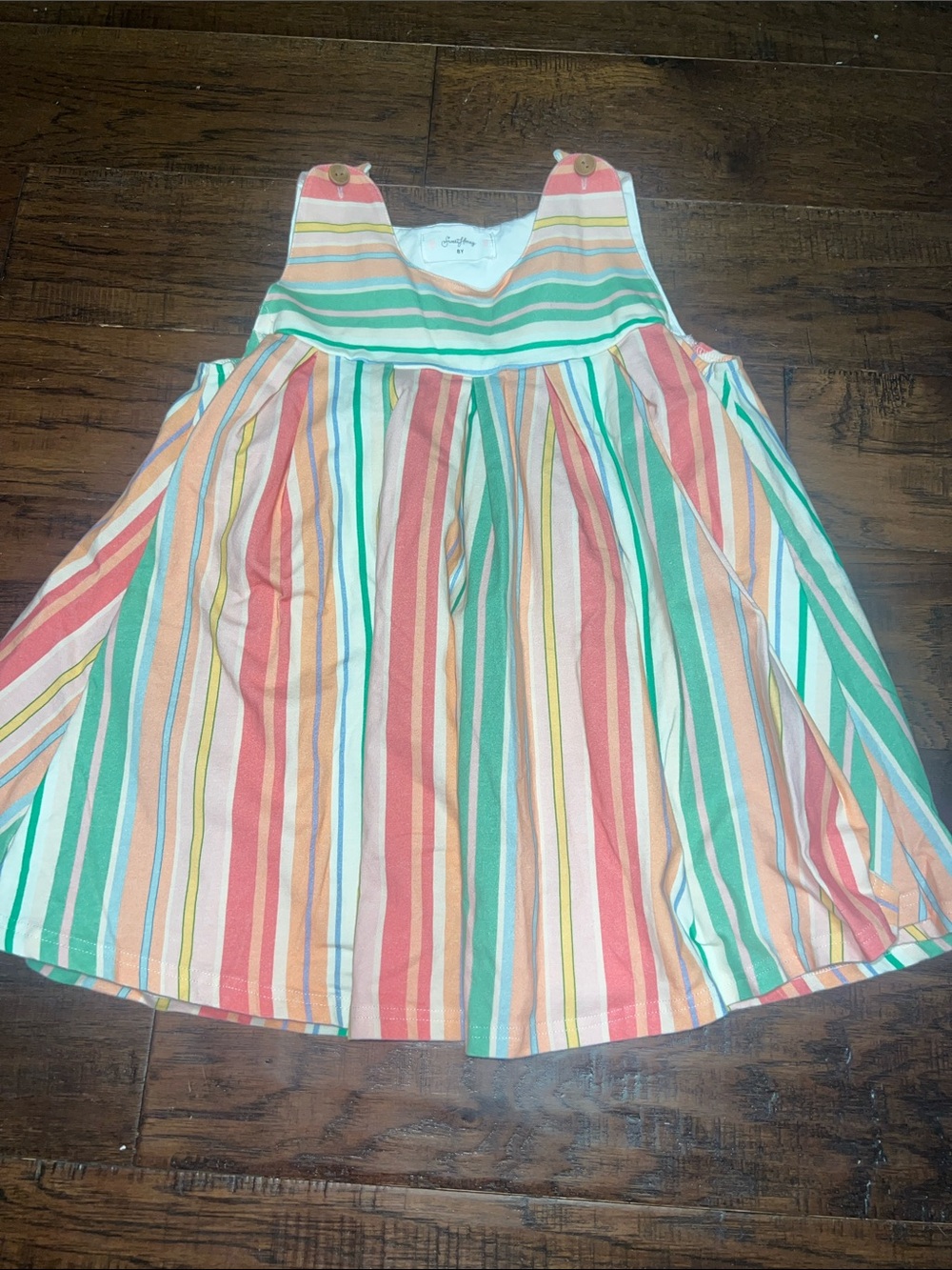 SweetHoney Coral, Teal & Yellow Striped Sundress